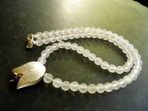 Kette, weiß, Braut, Bergkristall, Sterlingsilber, Rubin, Blüte, Hochzeit